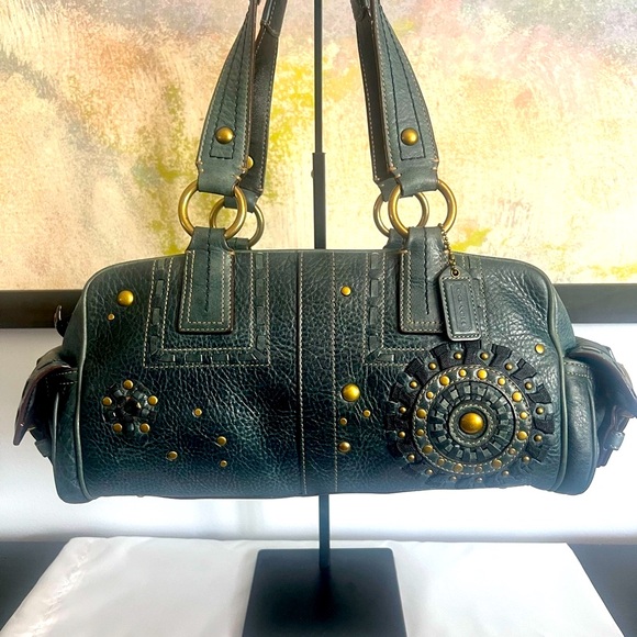 Coach Indigo Blue Studded Mia Distressed Leather Satchel - Picture 1 of 12